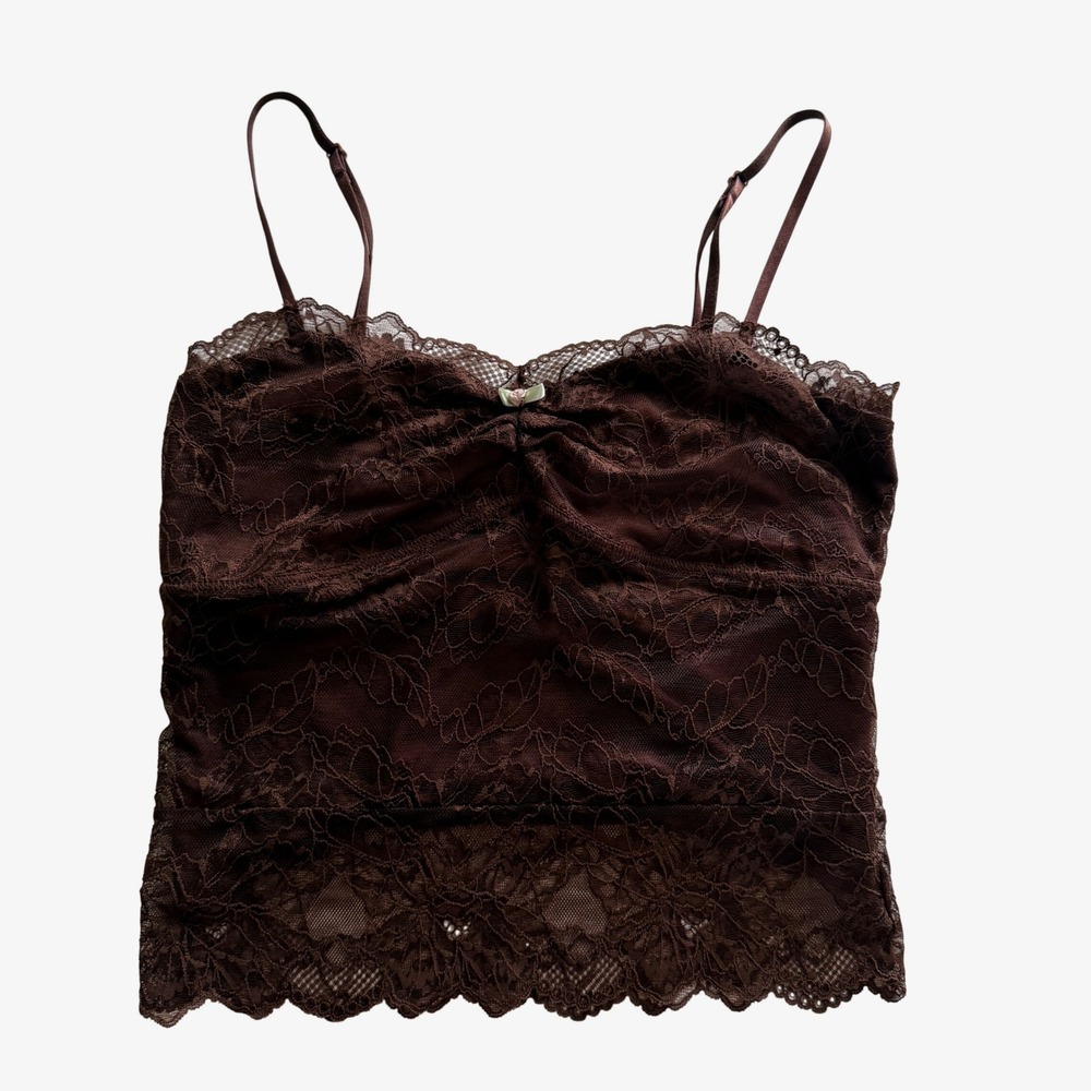 Free People Womens Floral Lace Camisole Top Size S Brown Fairy Y2K  Grunge